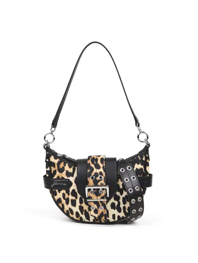 Ganni Nylon Print Small Crossbody Bucky Bag In Leopard