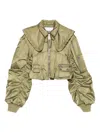 Ganni Nylon Short Bomber Jacket In Green