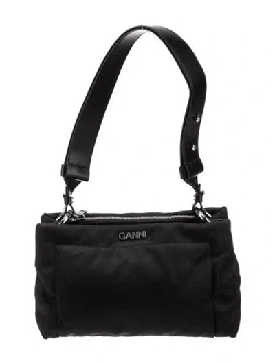 Pre-owned Ganni Nylon Shoulder Bag In Black