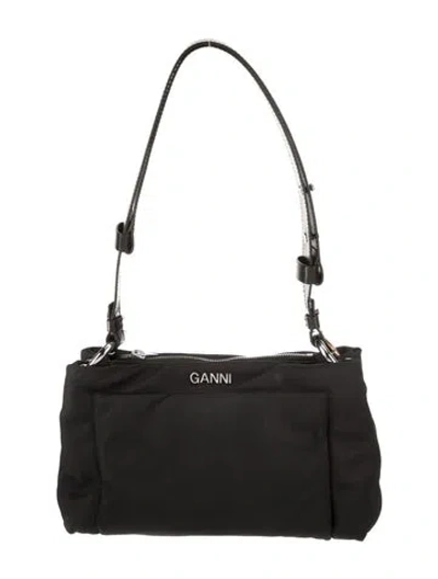Pre-owned Ganni Nylon Shoulder Bag In Black