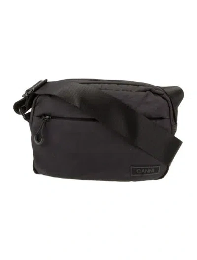 Pre-owned Ganni Nylon Shoulder Bag In Black