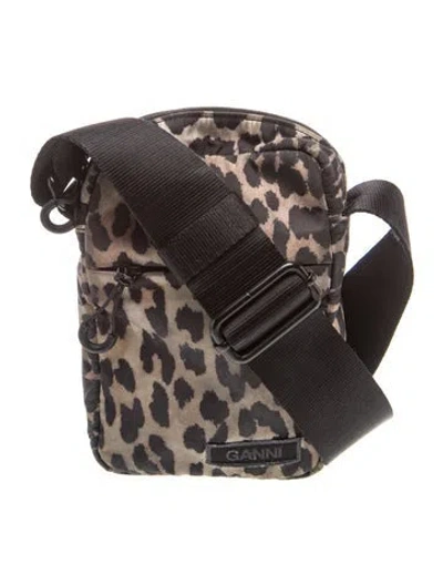 Pre-owned Ganni Nylon Shoulder Bag In Brown