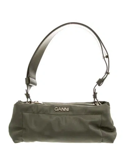 Pre-owned Ganni Nylon Shoulder Bag In Green
