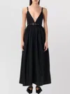 Ganni Black Long Dress With A V-neck Embellished With Studs