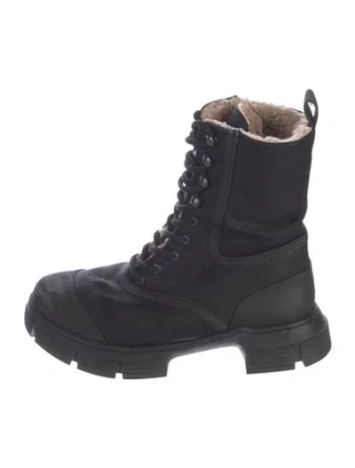 Pre-owned Ganni Nylon Striped Combat Boots In Black
