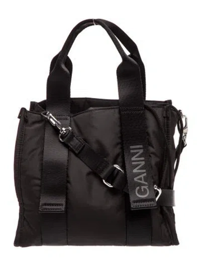 Pre-owned Ganni Nylon Top Handle Bag In Black