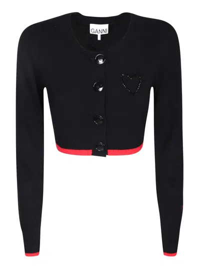 GANNI O-NECK BLACK/RED CARDIGAN