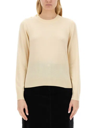 Ganni O-neck Shirt In Beige