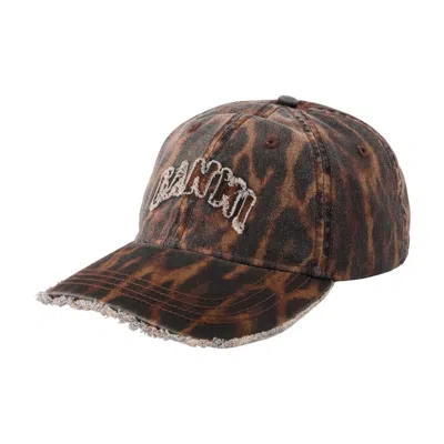 Ganni Ocelot Leopard Cap In Black
