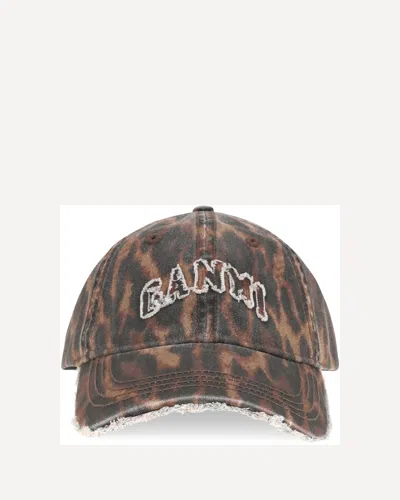 Ganni Ocelot Leopard Cap In Marrone