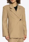 Ganni Off-center Front Striped Blazer In Beige
