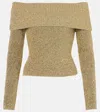Ganni Gold Sparkle Off-the-shoulder Blouse In Gold