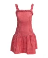 Ganni Mini Dress With Ruffled Straps And Checkered Pattern In Red