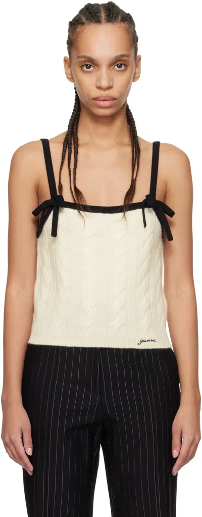 Ganni Off-white & Black Cashmere Mix Strap Tank Top In 135 Egret