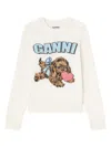 Ganni Crafted Wool Blend Puppy Love Crewneck Sweater In White