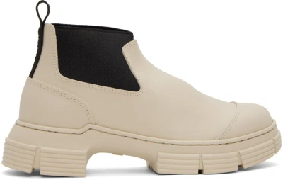 Ganni Off-white Crop City Boots In 873 Oyster Grey