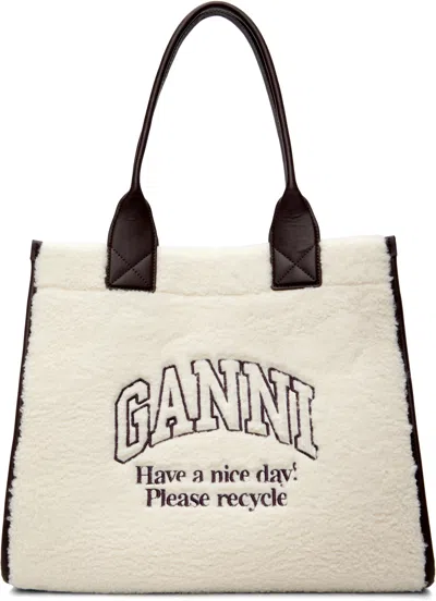 Ganni Off-white Faux-shearling Xxl Tote
