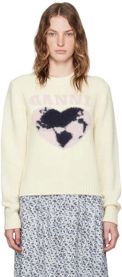Ganni Graphic Soft Wool Blend Sweater In White