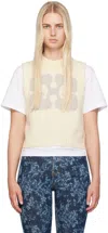 Ganni Beige Recycled Wool Blend Vest With Contrasting Front Logo In 135 Egret