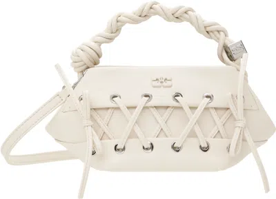Ganni Off-white Mini Lace-up Bou Bag In 135 Egret