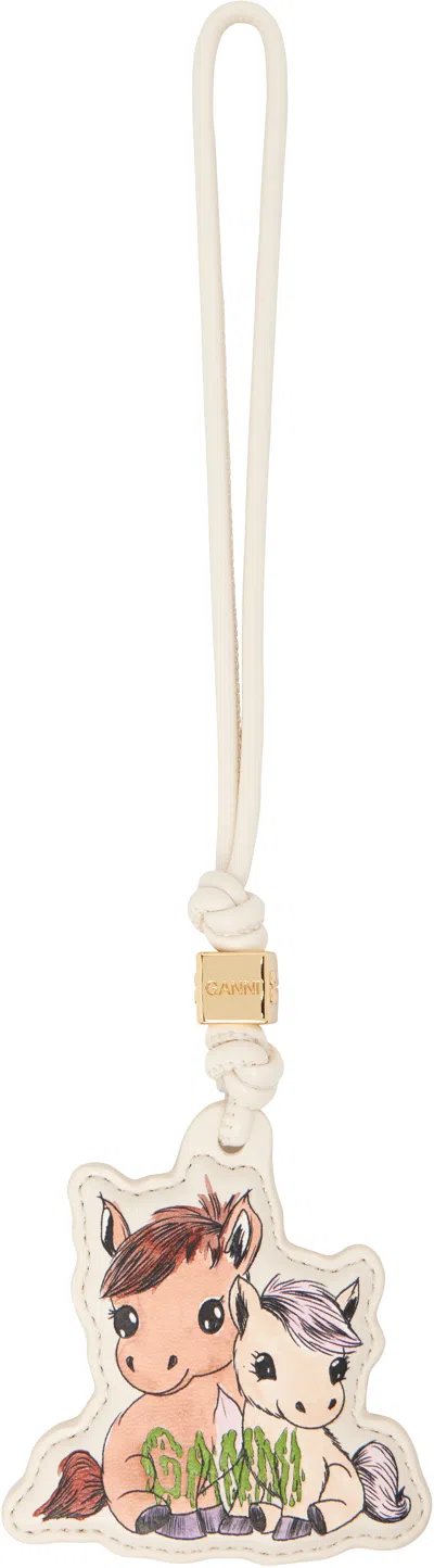 Ganni Off-white Pony Keychain In Multi