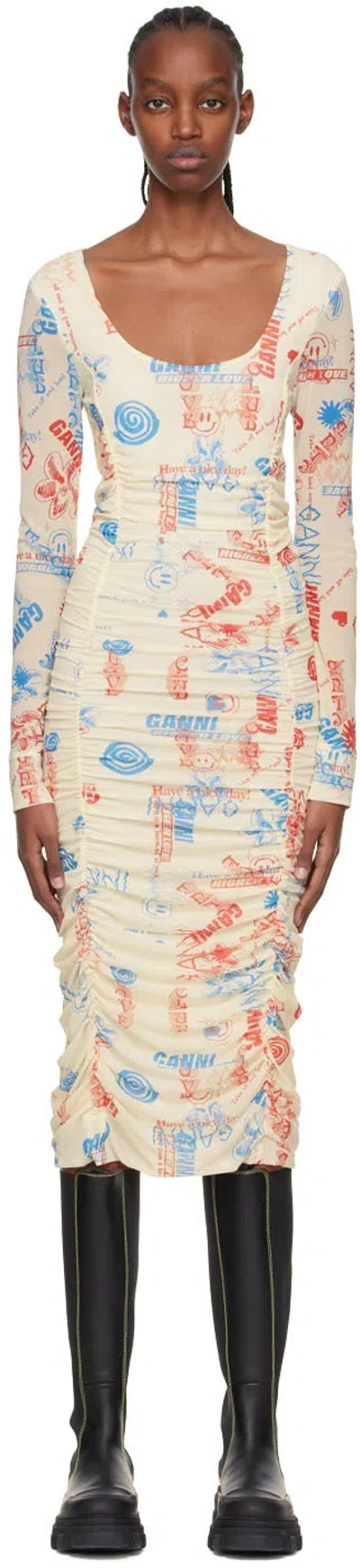 Ganni Off-white Recycled Nylon Midi Dress In 135 Egret