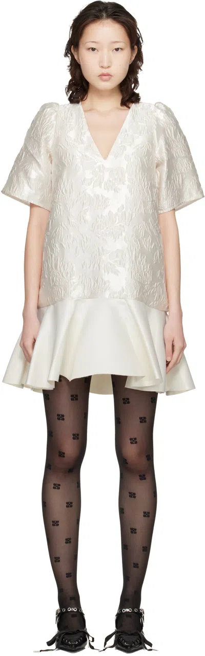 Ganni Satin Cloque Mini Dress Woman Egret In Pink