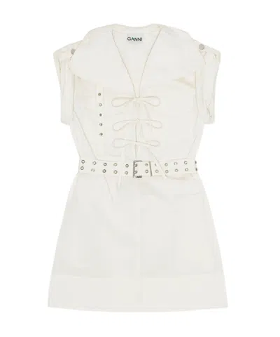 Ganni Off-white Stretch Cotton Mini Dress