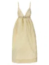Ganni Stripe-pattern Midi Dress In Beige