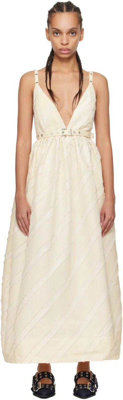 GANNI OFF-WHITE STRIPE STRAP MAXI DRESS
