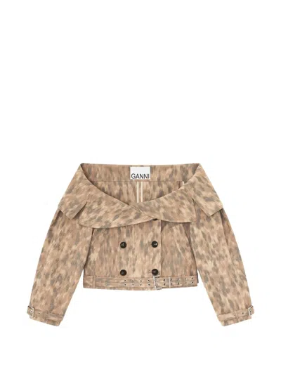 Ganni Off-shoulder Jacket In Brown