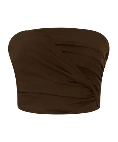 Ganni Twisted Bandeau Top In Brown