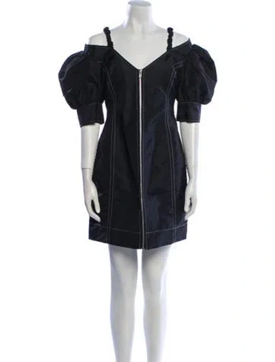 Pre-owned Ganni Off-the-shoulder Mini Dress In Black