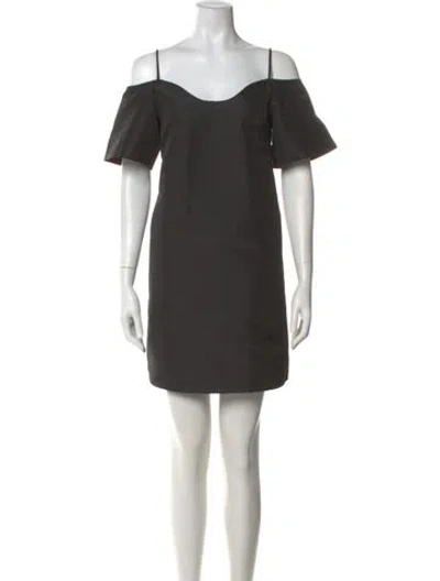 Pre-owned Ganni Off-the-shoulder Mini Dress In Black