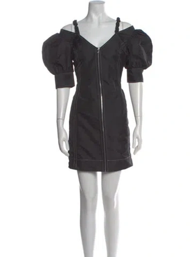 Pre-owned Ganni Off-the-shoulder Mini Dress In Black