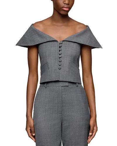 Ganni Off-the-shoulder Vest Top In Gray