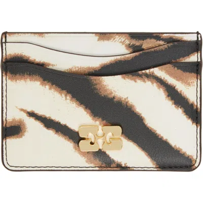 Ganni Off-white & Brown Bou Card Holder In 135 Egret