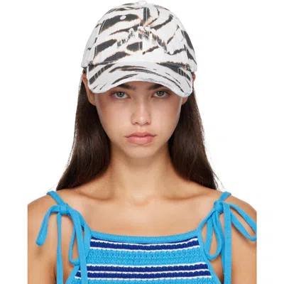 Ganni Off-white & Brown Washed Cotton Cap In 135 Egret