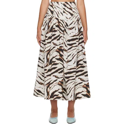 Ganni Off-white & Brown Zebra Cotton Maxi Skirt In Multi