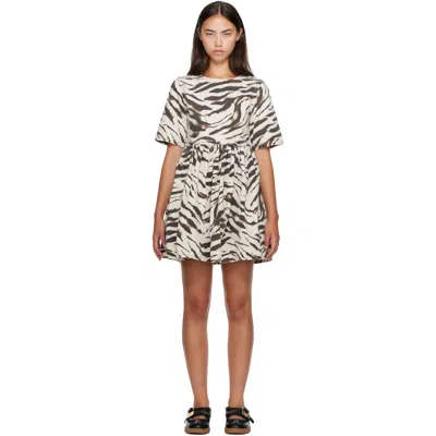 Ganni Grey And Brown Zebra Denim Dress In Animal Print