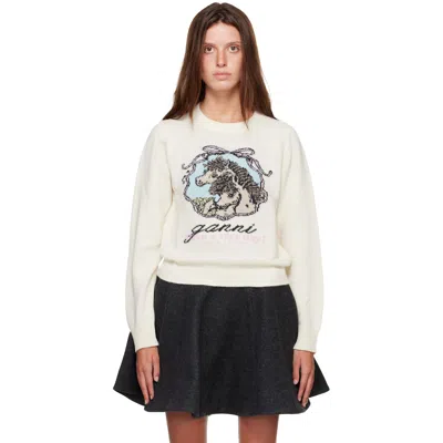 Ganni Off-white Graphic Wool Horse Sweater In Neutral