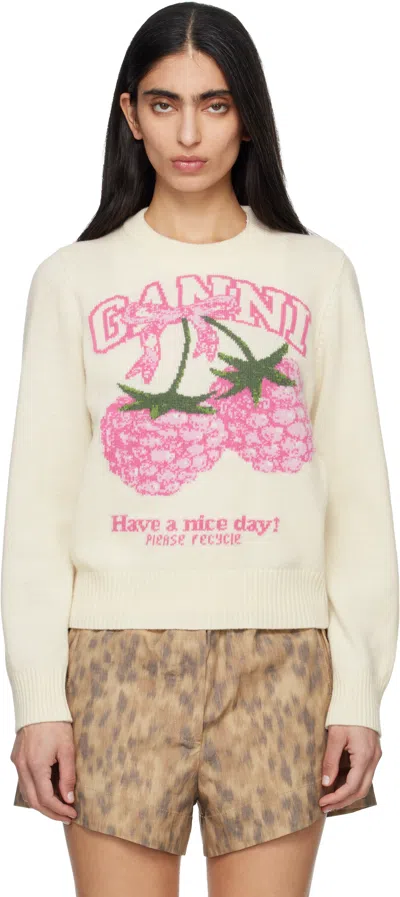 Ganni Pink Graphic Crew Neck Sweatshirt In Neutral