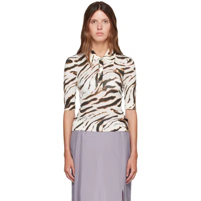 Ganni Off-white Sheer Printed Cotton Polo In 135 Egret