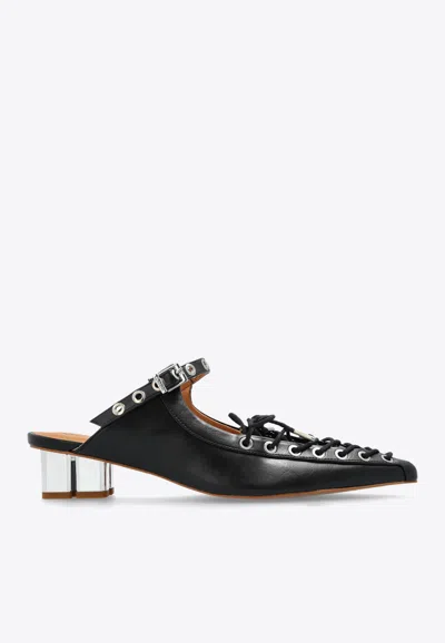 Ganni Oleatex 35 Lace-up Mules In Black