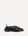 Ganni Black Lace-up Ballerinas With Metal Eyelets And Elasticized Ankle In Eco-leather Woman