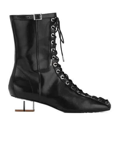 GANNI BLACK OLEATEX EYELETS LACE-UP ANKLE BOOT