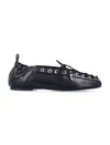 Ganni Black Lace-up Ballerinas With Metal Eyelets And Elasticized Ankle In Eco-leather Woman