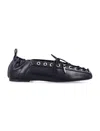 Ganni Black Lace-up Ballerinas With Metal Eyelets And Elasticized Ankle In Eco-leather Woman In Black
