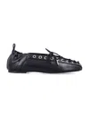 Ganni Black Lace-up Ballerinas With Metal Eyelets And Elasticized Ankle In Eco-leather Woman In Black