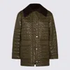 Ganni Down Jacket Corduroy Collar Front Pockets In Green